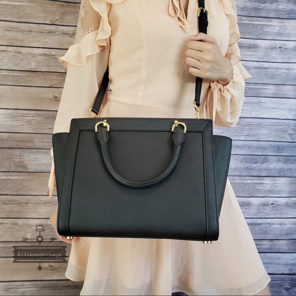 NWT Michael Kors Tina Large Satchel Black leather - Picture 7 of 8